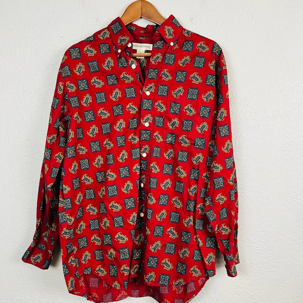 Vintage 90s Banana Republic Button Up Long Sleeve Shirt Paisley Print - S
